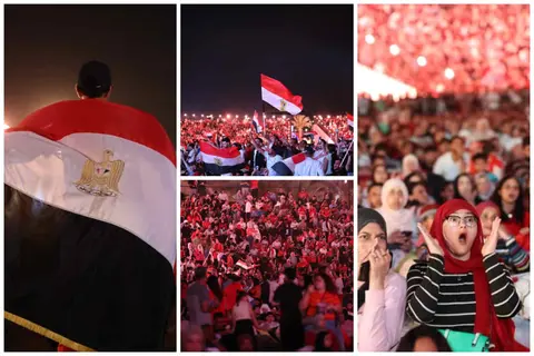 حشود أمام أضخم شاشة في العالم ".. يلا كورة يرصد ما حدث في العاصمة الإدارية أثناء مباراة مصر وبلجيكا